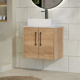 Hudson Reed Juno 600mm Autumn Oak 2 Door Wall Hung Vanity Unit With Bellato Grey Worktop