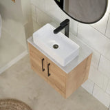 Hudson Reed Juno 600mm Autumn Oak 2 Door Wall Hung Vanity Unit With Bellato Grey Worktop