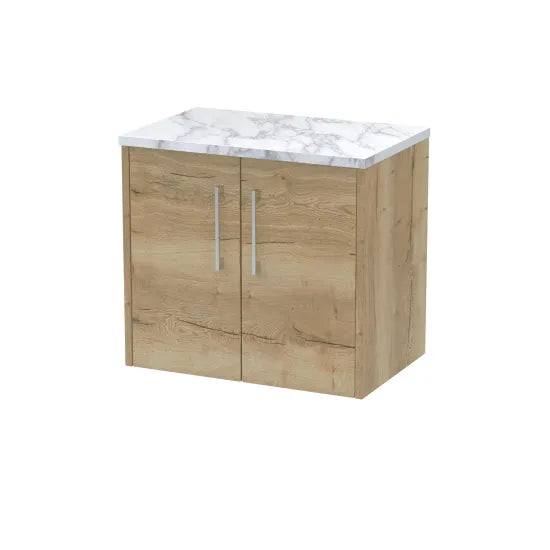 Hudson Reed Juno 600mm Autumn Oak 2 Door Wall Hung Vanity Unit With Carrara Laminate Worktop