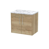 Hudson Reed Juno 600mm Autumn Oak 2 Door Wall Hung Vanity Unit With Carrara Laminate Worktop