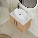 Hudson Reed Juno 600mm Autumn Oak 2 Door Wall Hung Vanity Unit With Carrara Laminate Worktop