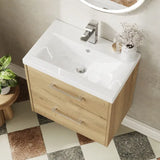 Hudson Reed Juno Autumn Oak 2 Drawer Wall Hung Vanity Unit With Mid-Edge Basin