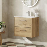 Hudson Reed Juno 600mm Autumn Oak 2 Drawer Wall Hung Vanity Unit With Minimalist Basin