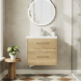 Hudson Reed Juno 600mm Autumn Oak 2 Drawer Wall Hung Vanity Unit With Thin Edge Basin