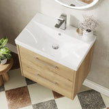 Hudson Reed Juno 600mm Autumn Oak 2 Drawer Wall Hung Vanity Unit With Thin Edge Basin