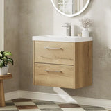 Hudson Reed Juno 600mm Autumn Oak 2 Drawer Wall Hung Vanity Unit With Thin Edge Basin