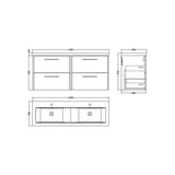 Hudson Reed Juno 1200mm Autumn Oak 4 Drawer Wall Hung Vanity Unit With 2 Tap Hole Ceramic Basin