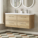 Hudson Reed Juno 1200mm Autumn Oak 4 Drawer Wall Hung Vanity Unit With 2 Tap Hole Ceramic Basin