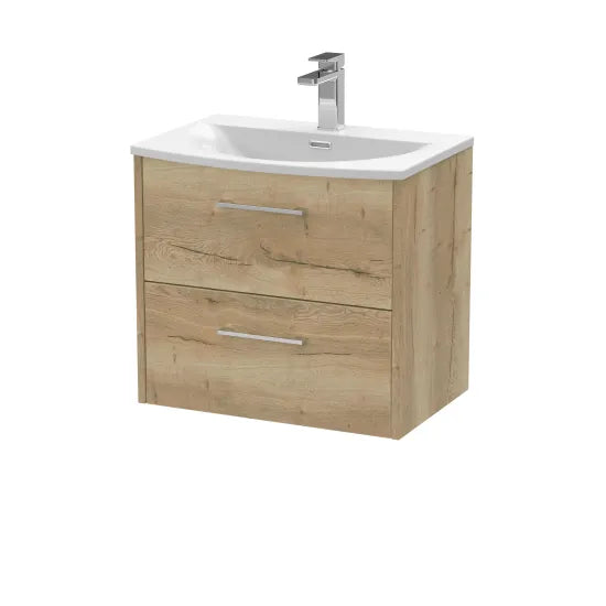Hudson Reed Juno Autumn Oak 2 Drawer Wall Hung Vanity Unit With U-Shaped Curved Basin