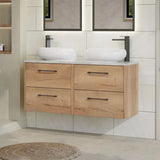Hudson Reed Juno 1200mm Autumn Oak 4 Drawer Wall Hung Vanity Unit With Bellato Grey Worktop