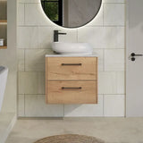 Hudson Reed Juno Autumn Oak 2 Drawer Wall Hung Vanity Unit With Bellato Grey Worktop
