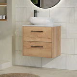 Hudson Reed Juno Autumn Oak 2 Drawer Wall Hung Vanity Unit With Bellato Grey Worktop