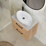 Hudson Reed Juno Autumn Oak 2 Drawer Wall Hung Vanity Unit With Bellato Grey Worktop