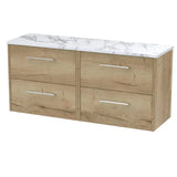 Hudson Reed Juno 1200mm Autumn Oak 4 Drawer Wall Hung Vanity With Carrara Laminate Worktop