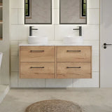 Hudson Reed Juno 1200mm Autumn Oak 4 Drawer Wall Hung Vanity With Carrara Laminate Worktop