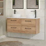 Hudson Reed Juno 1200mm Autumn Oak 4 Drawer Wall Hung Vanity With Carrara Laminate Worktop