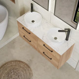 Hudson Reed Juno 1200mm Autumn Oak 4 Drawer Wall Hung Vanity With Carrara Laminate Worktop