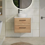 Hudson Reed Juno Autumn Oak 2 Drawer Wall Hung Vanity Unit With Carrara Laminate Worktop