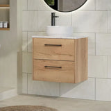 Hudson Reed Juno Autumn Oak 2 Drawer Wall Hung Vanity Unit With Carrara Laminate Worktop
