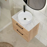 Hudson Reed Juno Autumn Oak 2 Drawer Wall Hung Vanity Unit With Carrara Laminate Worktop