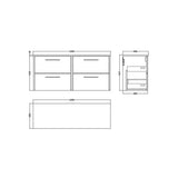 Hudson Reed Juno 1200mm Autumn Oak 4 Drawer Wall Hung Vanity Unit With Co-ordinating Worktop