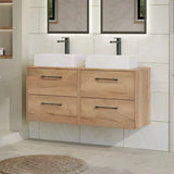 Hudson Reed Juno 1200mm Autumn Oak 4 Drawer Wall Hung Vanity Unit With Co-ordinating Worktop