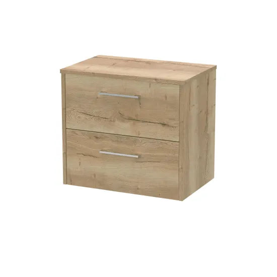 Hudson Reed Juno 600mm Autumn Oak 2 Drawer Wall Hung Vanity Unit With Co-ordinating Worktop