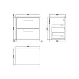 Hudson Reed Juno 600mm Autumn Oak 2 Drawer Wall Hung Vanity Unit With Co-ordinating Worktop