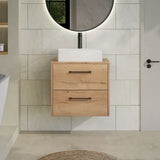 Hudson Reed Juno 600mm Autumn Oak 2 Drawer Wall Hung Vanity Unit With Co-ordinating Worktop