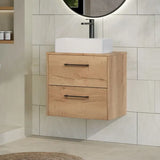 Hudson Reed Juno 600mm Autumn Oak 2 Drawer Wall Hung Vanity Unit With Co-ordinating Worktop