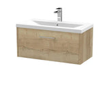 Hudson Reed Juno 800mm Autumn Oak 1 Drawer Wall Hung Vanity Unit With Mid-Edge Basin