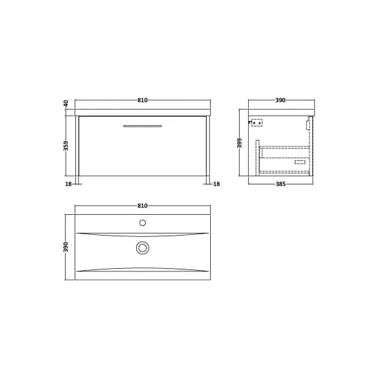 Hudson Reed Juno 800mm Autumn Oak 1 Drawer Wall Hung Vanity Unit With Mid-Edge Basin