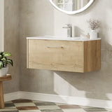 Hudson Reed Juno 800mm Autumn Oak 1 Drawer Wall Hung Vanity Unit With Minimalist Basin