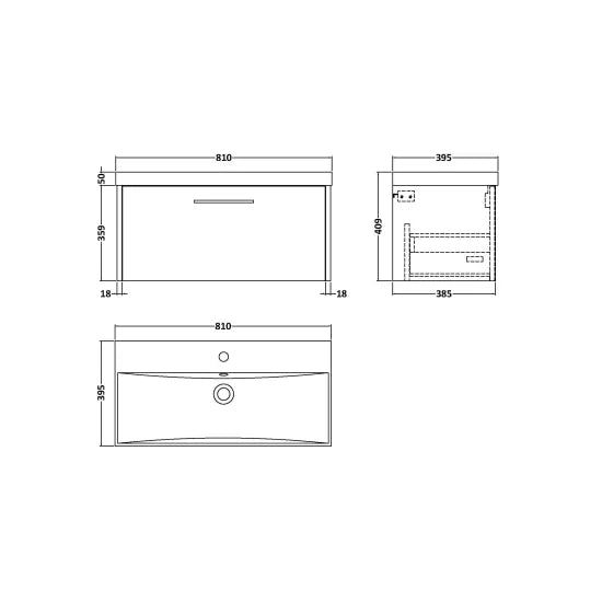 Hudson Reed Juno 800mm Autumn Oak 1 Drawer Wall Hung Vanity Unit With Thin Edge Basin
