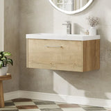 Hudson Reed Juno 800mm Autumn Oak 1 Drawer Wall Hung Vanity Unit With Thin Edge Basin