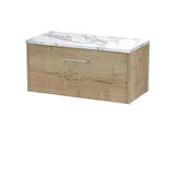 Hudson Reed Juno Autumn Oak 1 Drawer Wall Hung Vanity Unit With Carrara Laminate Worktop