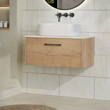 Hudson Reed Juno Autumn Oak 1 Drawer Wall Hung Vanity Unit With Carrara Laminate Worktop
