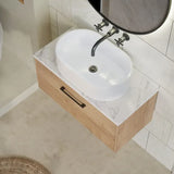 Hudson Reed Juno Autumn Oak 1 Drawer Wall Hung Vanity Unit With Carrara Laminate Worktop