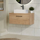 Hudson Reed Juno 600mm Autumn Oak 1 Drawer Wall Hung Vanity Unit With Co-ordinating Worktop