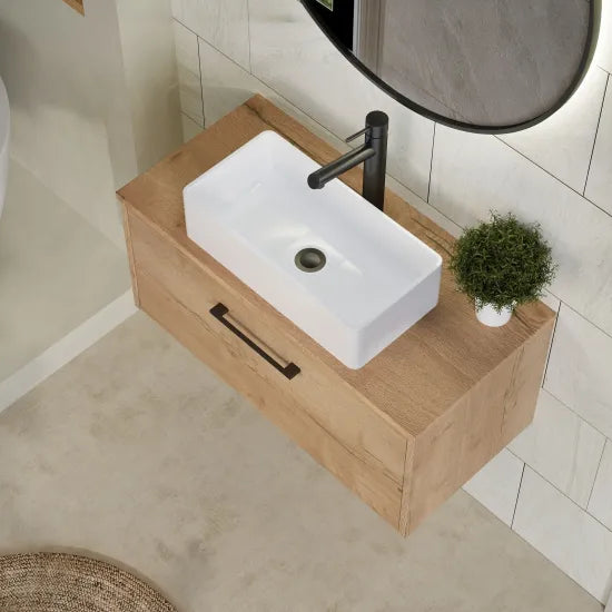 Hudson Reed Juno 600mm Autumn Oak 1 Drawer Wall Hung Vanity Unit With Co-ordinating Worktop