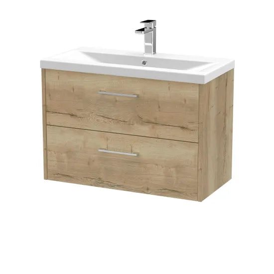 Hudson Reed Juno Autumn Oak 2 Drawer Wall Hung Vanity Unit With Mid-Edge Basin
