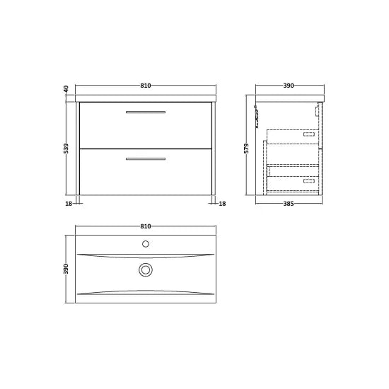 Hudson Reed Juno Autumn Oak 2 Drawer Wall Hung Vanity Unit With Mid-Edge Basin