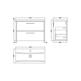 Hudson Reed Juno Autumn Oak 2 Drawer Wall Hung Vanity Unit With Mid-Edge Basin