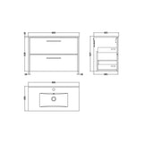 Hudson Reed Juno Autumn Oak 2 Drawer Wall Hung Vanity Unit With Minimalist Basin