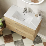Hudson Reed Juno Autumn Oak 2 Drawer Wall Hung Vanity Unit With Minimalist Basin