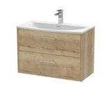 Hudson Reed Juno Autumn Oak 2 Drawer Wall Hung Vanity Unit With U-Shaped Curved Basin