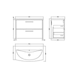 Hudson Reed Juno Autumn Oak 2 Drawer Wall Hung Vanity Unit With U-Shaped Curved Basin