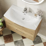 Hudson Reed Juno Autumn Oak 2 Drawer Wall Hung Vanity Unit With U-Shaped Curved Basin