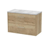 Hudson Reed Juno Autumn Oak 2 Drawer Wall Hung Vanity Unit With Bellato Grey Worktop