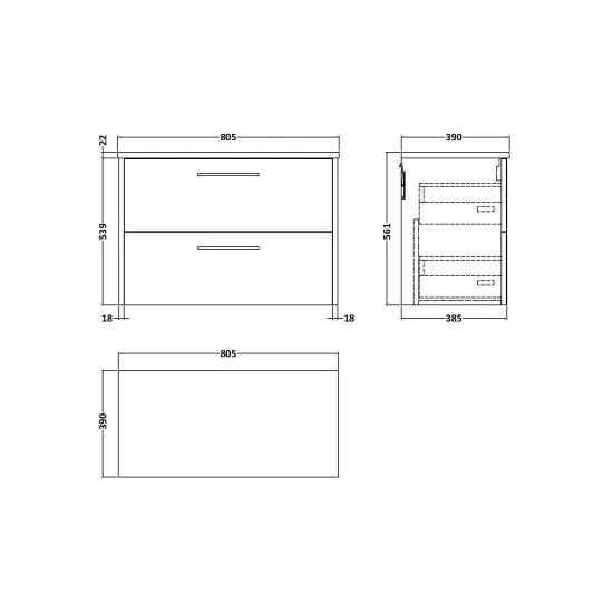 Hudson Reed Juno Autumn Oak 2 Drawer Wall Hung Vanity Unit With Carrara Laminate Worktop